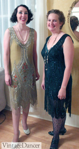 1920s reproduction dresses (Me on the Right wearing a Deco Haus dress and lauren (L) wearing a Unique vintage dress