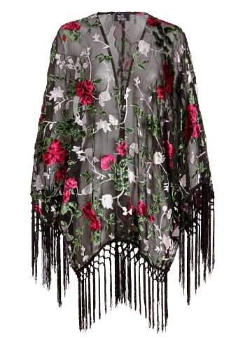 1920s style embroidered and fringe large shawl
