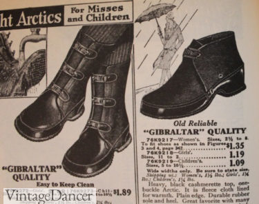 1920s rubber rain boots galoshes with buckles at VintageDancer