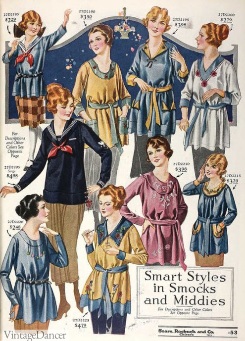 1920 smock tops and middy shirts at VintageDancer