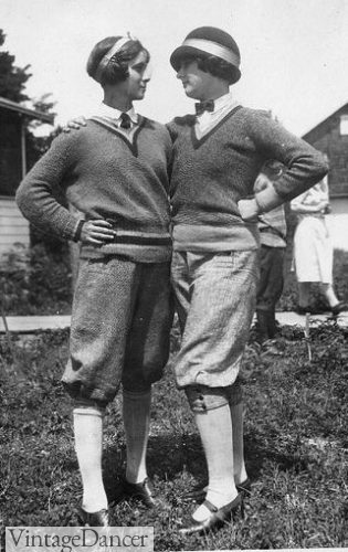 1920s sporty attire with knickers, sweater, shirt and tie. Helen Richey, the first commercial female airline pilot in the USA, is pictured above.