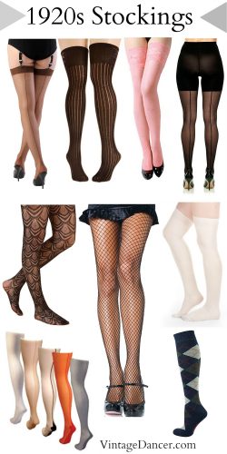 1920s style flapper stockings, knee highs, fishnets, nylons, tights, socks. What style will you wear? Browse our curated collection at VintageDancer