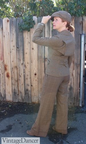 Tweed Ride outfit- Tweed jacket, plaid pants, tweed cap