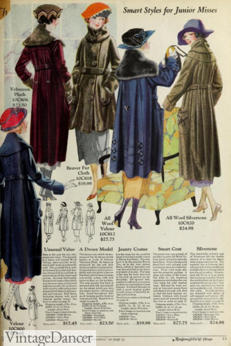 1920 Young misses coats include the cape back/swing coat style