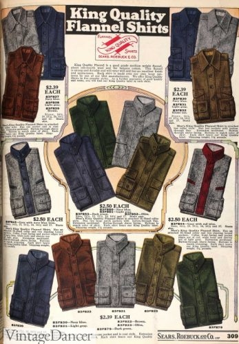 1921 men's flannel work or leisure shirts