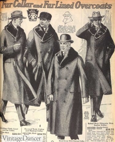 1921 1920s mens fur collar and fur lined overcoats