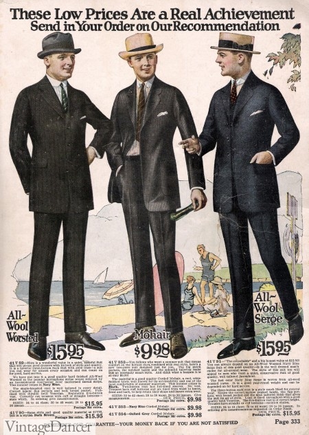 1920s men's suits - Early 1920s style or Jazz age fashion at VintageDancer.com