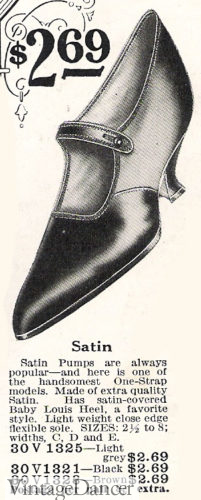 1922 satin one strap heels at VintageDancer