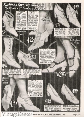 1922 summer white shoes, heels, boots, oxfords at VintageDancer