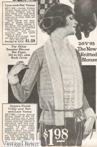 Vestee- a 1920s shawl sweater with attached blouse front at VintageDancer