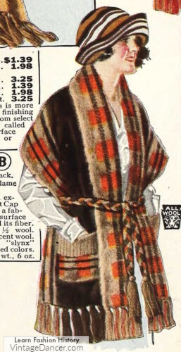 1920s winter shawl scarf wrap with tie belt