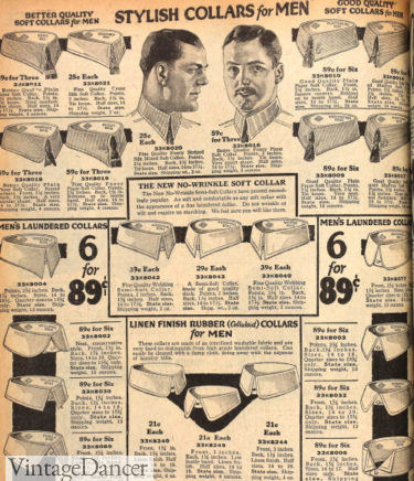 1922 men's detectable shirt collar - points, round club, spread etc