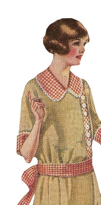 1920s house dress with collar and belt. yellow and red checks 1922