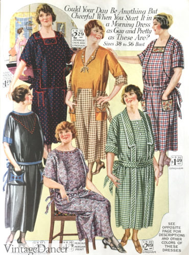 1923 house dresses for plus size women - long lapels, thin tie belt