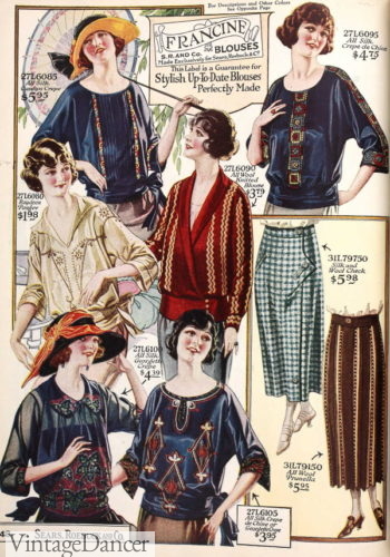 1920s blouses and skirts outfits in color