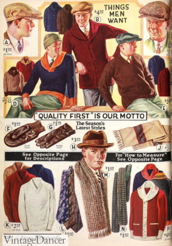 1920s mens knitwear sweater scarf gloves winter