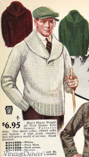 1920s shawl collar sweater pullover jumpers knitwear