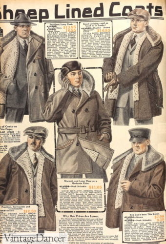 1920s mens shearling lined winter coat jacket