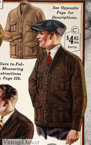 1924 men's 4-pocket knit sweater-coat at VintageDancer