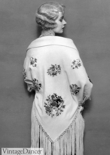 1924 Evening Shawl with Fringe and Embroidery