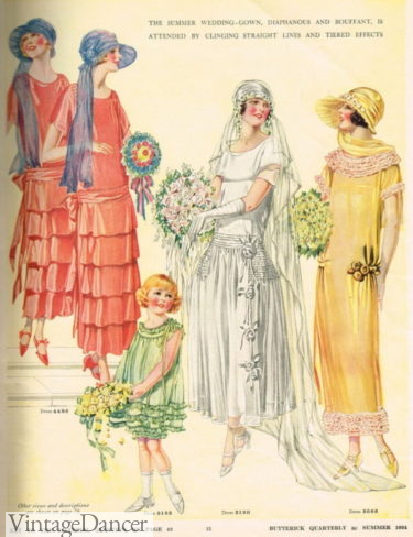 1924 bridesmaid dresses or coral and yellow