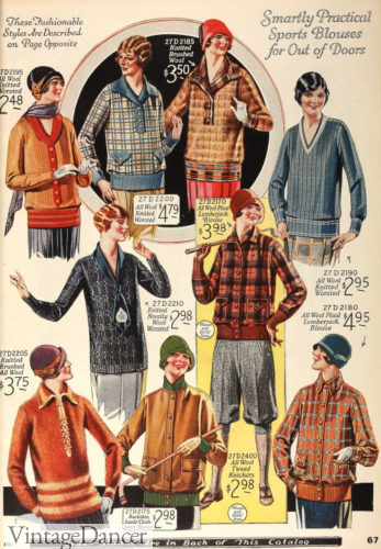 1925 knit jackets, lumberjacket blouses for women at VintageDancer