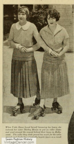 1920s roller skating in knit shirts and skirts
