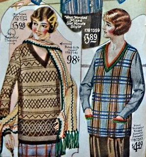 1925 V neck sweaters for women in color plaid at VintageDancer