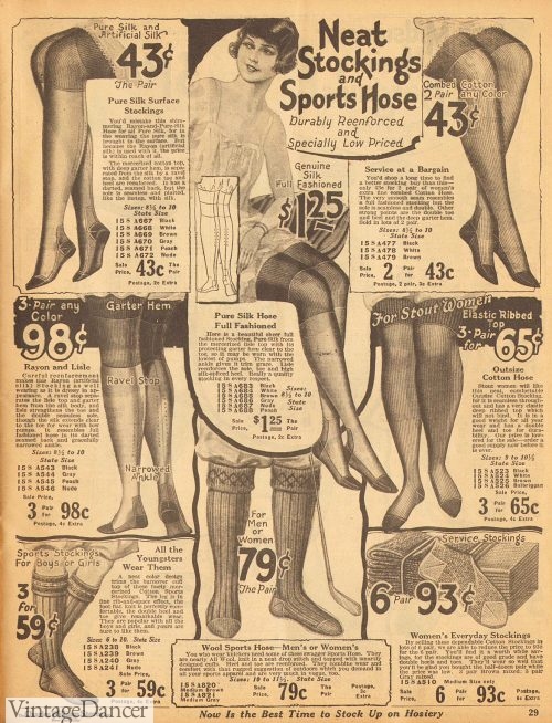 Stockings from 1926 including knee high sporting socks (middle center).