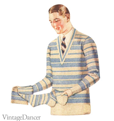 1920s mens sweater jumper knitwear V neck pullover