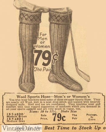 1920s men's heavy sport socks with fold over cuff in brown or grey, 1926