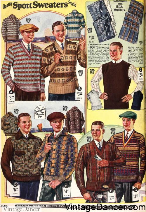 Men's Vintage Sweaters History 20s, 30s, 40s, 50s, 60s, 70s, 80s