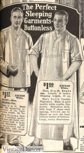 1920s men nightshirt nightgown -1926 short sleeve button-less muslin nightgown