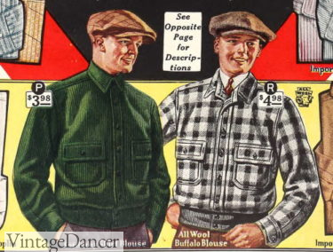 1920s men casual corduroy shirt and plaid shirt-jacket 1926