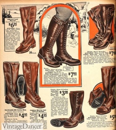 1920s mens hiking, hunting, riding and work boots - 1926 men's work or sport tall lace up boots shoes