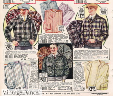 1920s young mens jackets and shirts wool plaid windbreaker styles
