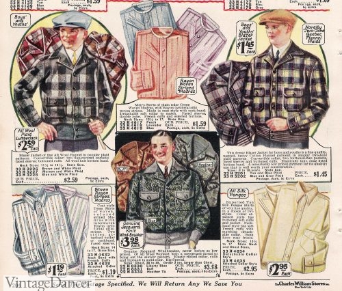 1920s Teen boys shirts and winter plaid coats 1927