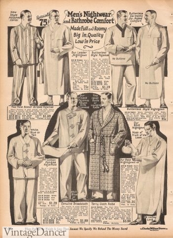 1927 mens nightgown, pajamas, and robes