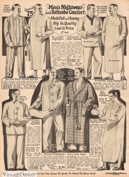 1927 men's pajamas, nightshirt, sleepwear 1920s at VintageDancer
