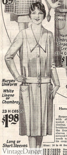 1927 nurse uniform shirtwaist dress 1920s