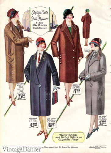 1927 coats for stout figures plus size at VintageDancer