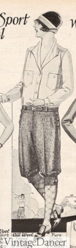 1927 women in pants, tweed knickers and button down blouse