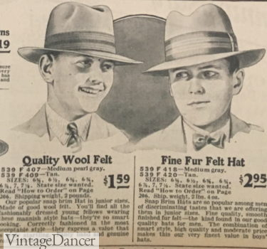 1927 snap brim fedora hats for teens