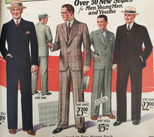 1927 men's wide suits, dramatic colors
