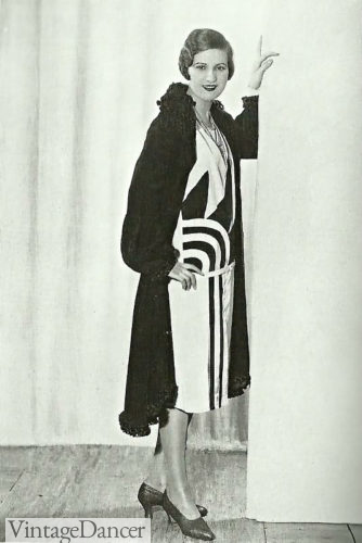 1920s black and white Art Deco dress and coat vintage photo