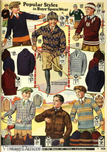 1920s teenage boys sweaters jackets hats casual winter outfits
