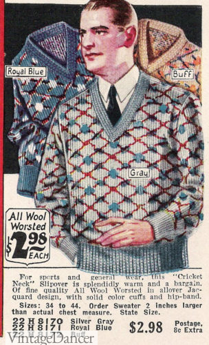 1920s mens diamond pattern sweater golf jumpers knitwear