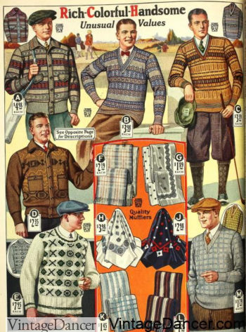 1927 men's fair isle sweaters and cardigans at VintageDancer