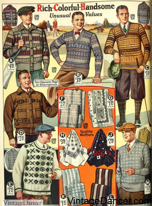 1927 men's fair isle sweaters and cardigans at VintageDancer