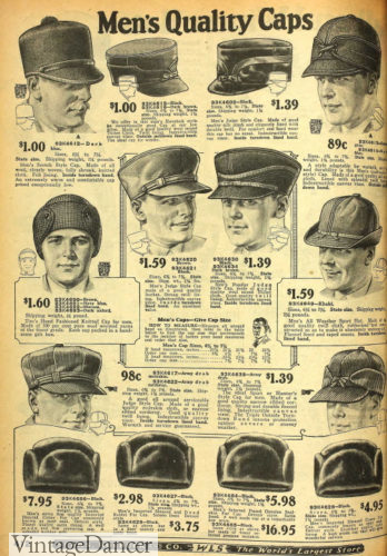 1927 men's winter work caps and fur hats